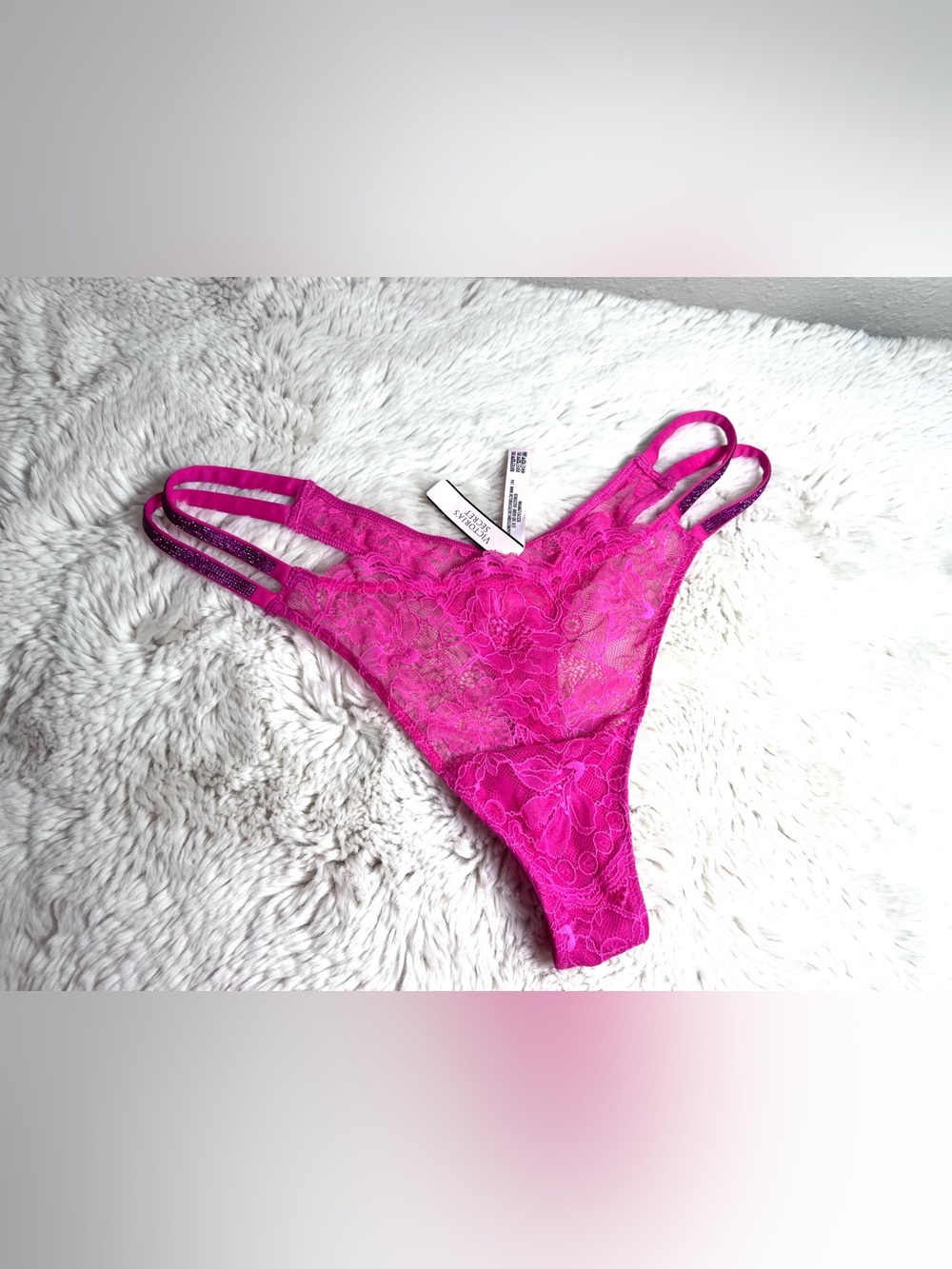 Victoria's Secret Fuchsia Lace Strappy Thong
